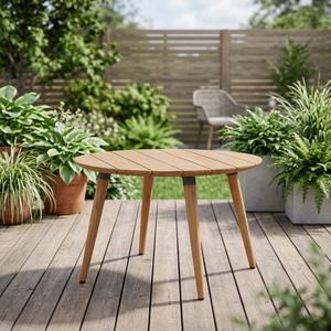 Table à manger extérieure moderne scandinave ronde en teck massif durable, imperméable et écologique pour jardin et terrasse - Product Image 2
