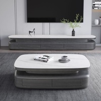 Table basse ovale moderne en bois de style italien avec meuble TV intégré pour téléviseurs de 60 à 64 pouces, idéale pour les appartements grands et petits.