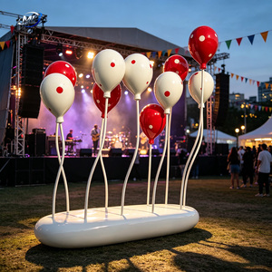 Sculpture Moderne en Fibre de Verre en Forme de Ballon, Installation Artistique Abstraite en Résine, Décoration Rouge et Blanche pour Jardin, Mariage, Fête - Product Image 3
