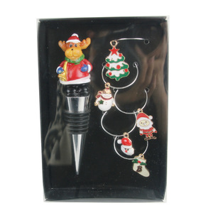 Wine Stopper Set With 5 Glass Rings Metal Reusable Bottle Stopper Halloween Theme Cheers Design - Product Image 3