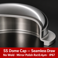 Capuchon dôme scellé en acier inoxydable embouti sur mesure, couvercle à bride SS304 SS316 poli miroir, pièces d'emboutissage OEM