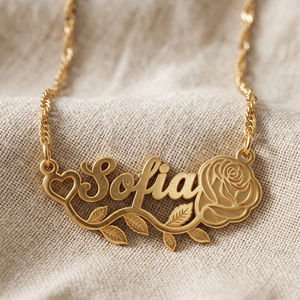 Collana con Nome Personalizzato, Gioiello in Acciaio Inossidabile Placcato Oro con Design a Rosa per Donne - Product Image 1