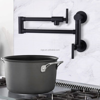 Robinet de cuisine mural style ferme en laiton pour eau froide, avec douchette extractible, 2 trous, double articulation et bras pivotants