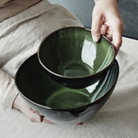 Bol à riz en céramique rétro, vert, irrégulier, au design mignon, compatible micro-ondes, couleur sous-glaçure, pour hôtels et restaurants, soupe et nouilles