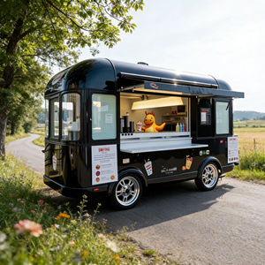 รถเข็นขายของเคลื่อนที่สแตนเลสสีดำ 4 ล้อ พร้อมดีไซน์ IP ที่มีเอกลักษณ์เฉพาะตัว สำหรับขายไอศกรีมและอาหารในเมือง - Product Image 3