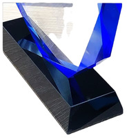 Plaques de trophées en cristal K9 bleu en forme d'octogone HBL en gros, trophées vierges pour champions avec base noire
