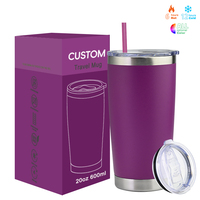 Tumbler Custom Dinding Ganda Termal 20oz, Cangkir Tahan Bocor dari Stainless Steel, Mug Perjalanan Bermerek