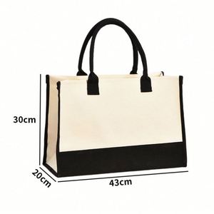 Sac fourre-tout en toile de jute pour le shopping, la plage, les cadeaux, personnalisable avec photo, texte, logo, pour mariage, Noël, anniversaire - Product Image 1