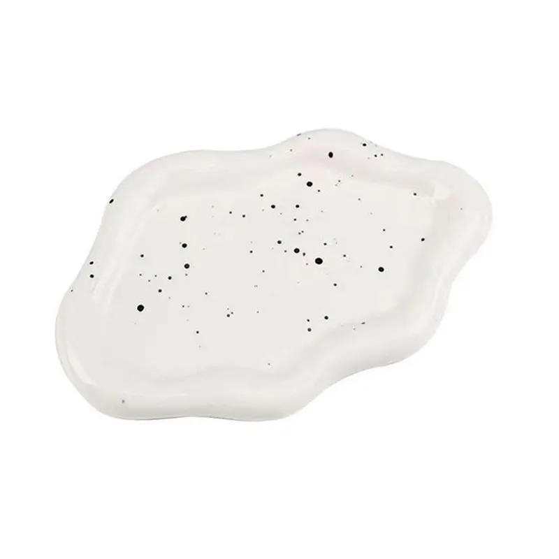 Plato de nube de cerámica blanca y negra con tinta de salpicaduras barata 2024 para postres, pasteles, ensaladas, frutas, llavero, bandeja de exhibición de almacenamiento de joyas