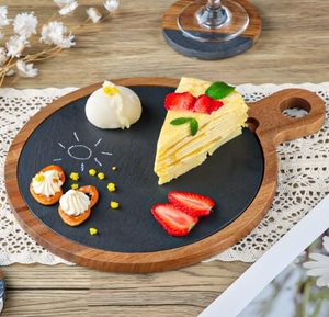 Bán buôn Vòng gỗ phục vụ Platter <span class=keywords><strong>Slate</strong></span> Steak Board Gỗ <span class=keywords><strong>Slate</strong></span> Board với xử lý - Product Image 2