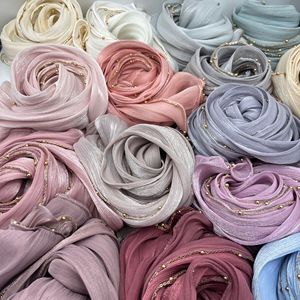 Hijab Sharut Premium 2025 con Catena di Perle e Pietre Scintillanti in Raso di Seta Crepe Sciarpa Islamica Scialli per Donne Musulmane - Product Image 3