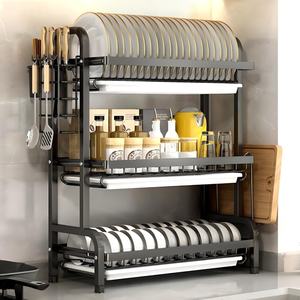 3. ड्रेन बोर्ड ट्रे रसोई काउंटरटॉप मेटल कटलरी धारक डिश डिलर सुखाने भंडारण आयोजक रसोई के लिए रैक - Product Image 1