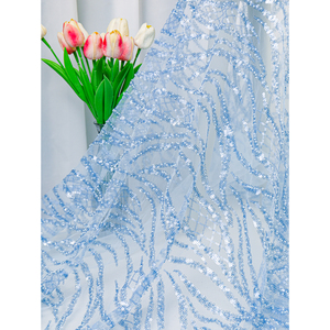 Tùy chỉnh sang trọng lưới vải tuyn Bạc Sequins đính cườm chất lượng cao <span class=keywords><strong>Net</strong></span> Voile Ren Vải cho phụ nữ Bridal Wedding Dress - Product Image 4