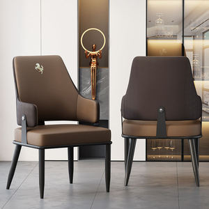 Sedia da Pranzo Moderna di Lusso <span class=keywords><strong>in</strong></span> Stile Francese con Rivestimento <span class=keywords><strong>in</strong></span> <span class=keywords><strong>Pelle</strong></span>, Struttura <span class=keywords><strong>in</strong></span> Metallo <span class=keywords><strong>Marrone</strong></span> Stabile, Design Ecologico e Durevole per Hotel - Product Image 2