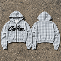 Sweat à capuche unisexe surdimensionné en coton épais, imprimé personnalisé à carreaux et déchiré, style streetwear de luxe pour hommes, vente en gros, fabricant en gros