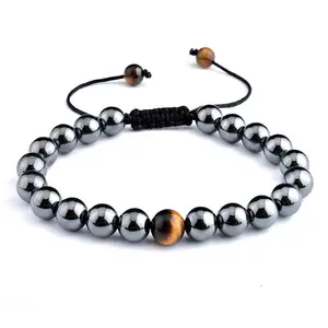 Geili Ajustável Pedra Natural Gemstone Tiger Eye Hematita Ansiedade Alívio Chakra Cura Crysta Terapia magnética Bead Pulseira