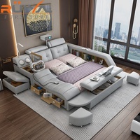 Cama Inteligente Multiusos Moderna para Dormitorio, Cama King Size Inteligente con Proyector