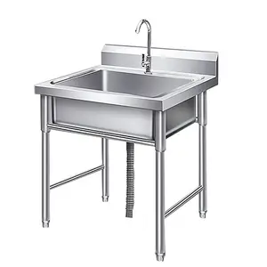 Commercial Stainless Steel Sink With Stand Kitchen Sink Wash Basin Single Trough Double Trough 3 Trough Canteen Disinfection