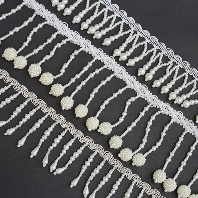 Handmade Beaded Pearl Tassel Fringe Lace Trim Clothing Accessories Pearl Beaded Tassel Lace Trimming