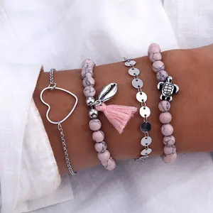 Braccialetto retrò bohémien Pulseras De Mujer elefante cuore conchiglia stella <span class=keywords><strong>luna</strong></span> fiocco mappa di perline di cristallo bracciale donne gioielli di fascino - Product Image 3