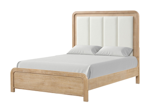 Modern King Size Adjustable Soft <b>Bed</b> with Oak Wood Frame Channel Padded Headboard Plywood Panel Natural Finish - Product Image 2