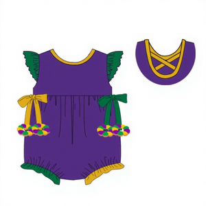 Ensemble 2 pièces personnalisé pour bébés et tout-petits, broderie beignet Mardi Gras, short et barboteuse bulle, tenues assorties pour frères et sœurs - Product Image 5