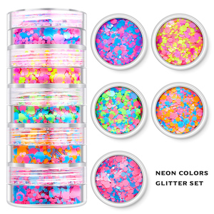 5色のネオンカラーグリッターセット クリスマス 新年 ネイルデコレーション DIYクラフト ボディ フェイス ネオンチャンキーグリッター - Product Image 2