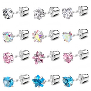 Boucles d'oreilles en acier inoxydable en forme de cœur, 0,8 mm, 6 mm, sertissage à griffes CZ, pour cadeau - Product Image 5
