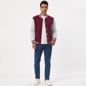 OEM Custom Made <b>Men's</b> <b>Baseball</b> <b>Jacket</b> Wool Material Long Sleeve Button Winter Stand Collar Breathable Windproof Sportswear - Product Image 1