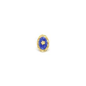 Fashion <b>Ring</b> 316L Stainless Steel PVD Gold Plating Blue Enamel Flower Design Oval Shape <b>Statement</b> Jewelry - Product Image 1
