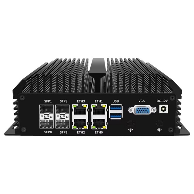 Fanless Mini Industrial PC Desktop Computer Atom C3758 4x10G SFP+ 4*LANs 4x Phoenix RS485 COM 2xDB9 RS232/485 COM Auto Power on