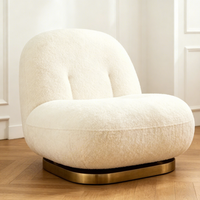 Fauteuil pivotant modulaire en bouclette crème moderne, fauteuil lounge contemporain incurvé avec base en métal doré pour la maison, le bureau et la salle à manger