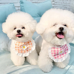 Cute Plaid Floral Bibs For <b>Dogs</b> And Cats With Daisy Embellishment Bandanas Pet Apparel - Product Image 3