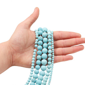 Perles de turquoise naturelle givrée, rondes, 4, 6, 8, 10, 12 mm, perles en pierre lâches pour la fabrication de bijoux, accessoires de chaînettes - Product Image 2
