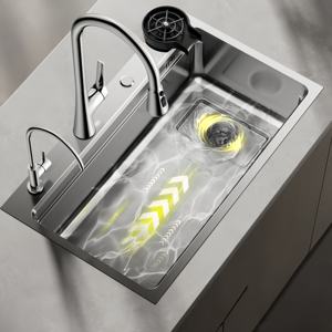 Fregadero de cocina grande de una sola cuña, de acero inoxidable 304, con cuenco integrado y relieve de grano de arroz, para lavado de platos - Product Image 5