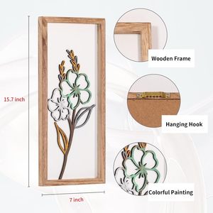 Juego de 4 <span class=keywords><strong>Cuadros</strong></span> Decorativos de Madera con Diseño Floral 3D, Impresiones Artísticas Familiares <span class=keywords><strong>para</strong></span> Colgar en la Pared <span class=keywords><strong>del</strong></span> Hogar - Product Image 3