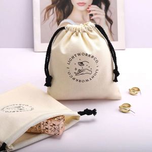 Custom Logo Printed Cotton <b>Drawstring</b> Jewelry Gift Coin Storage Bag Mini Luxury Cotton Jewelry Packaging <b>Pouch</b> - Product Image 4