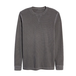 Thermal Crewneck Shirt Men Waffle <strong>Texture</strong> Shirt Bamboo Long Sleeve Tee Waffle Knit Custom Top Mens <strong>Tshirts</strong> Men's Thermal Shirt - Product Image 5