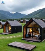 Cabane préfabriquée modulaire en acier de style européen avec terrasse, étanche, pour Airbnb, station balnéaire en montagne, glamping, séjour chez l'habitant