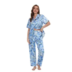 Thời Trang In Ấn Loungewear Quần Áo Ngủ Bán Buôn Lụa Đồ Ngủ Cho Phụ Nữ Set Satin Pajama Set
