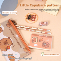 Kit de Útiles Escolares de Dibujos Animados de Capibara Kawaii con Estuche de PVC, Cuaderno, Lápiz, Borrador, Espejo y Set de Papelería