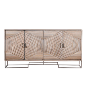 Buffet traditionnel en bois massif avec panneaux avant sculptés à la main et un grand espace de rangement pour la salle à manger - Product Image 3