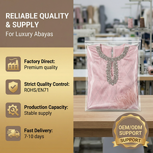 อาบายะห์มุสลิมประดับคริสตัลหรูหราสำหรับผู้หญิง พร้อมปลอกแขนประดับมุกและขนนก - Product Image 6