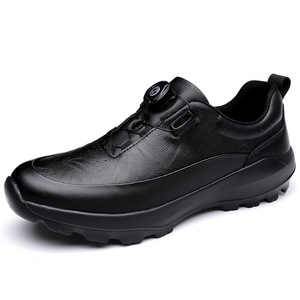 Chaussures de randonnée pour hommes en cuir véritable noir avec boucle rotative à lacets rapides, semelle antidérapante résistante à l'usure, amorti confortable - Product Image 5