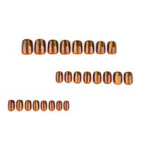 24 Uñas Postizas de Acrílico ABS Color Marrón Oscuro, Importadas de Corea, Forma Cuadrada Corta, Cobertura Total, Uñas Artificiales Personalizables