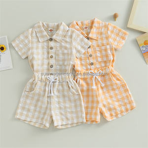 Vêtements Private Label pour Bébés Garçons Filles en <span class=keywords><strong>Lin</strong></span> Coton Rayé avec Boutons Top Shorts Ensemble de Vêtements pour Tout-petits 1 Pièce - Product Image 5