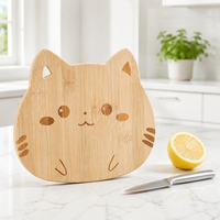Kattenvormig bamboe snijplankje, ecologisch, antibacterieel, laser gegraveerd, grappig mini fruit snijplankje, cadeau voor kattenliefhebbers