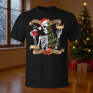 Camiseta para hombre con diseño de árbol de Navidad con esqueletos, Sorta Merry Sorta Scary - Product Image 3