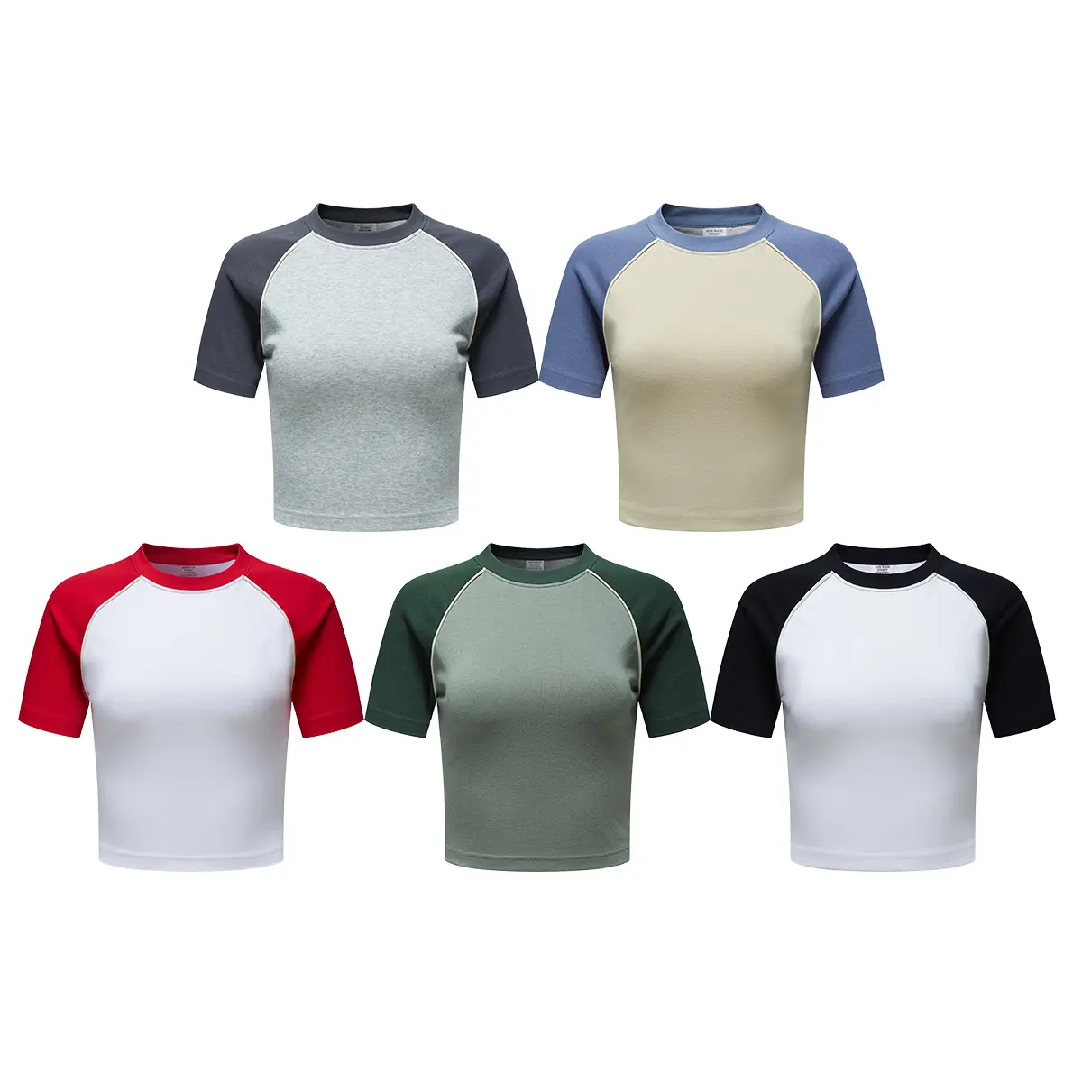 2024 Summer Spicy Girl Short Shoulder T-shirt American Retro Contrast Raglan Sleeve T T-shirt