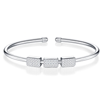 Bracelet jonc ouvert en argent sterling 925 avec moissanite, triple grappe rectangulaire, style moderne et minimaliste pour femme